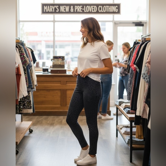 Chico's - NWT, Gray & Black Animal Print Ankle Leggings Elastic Waist US Size 4 - Picture 1 of 9